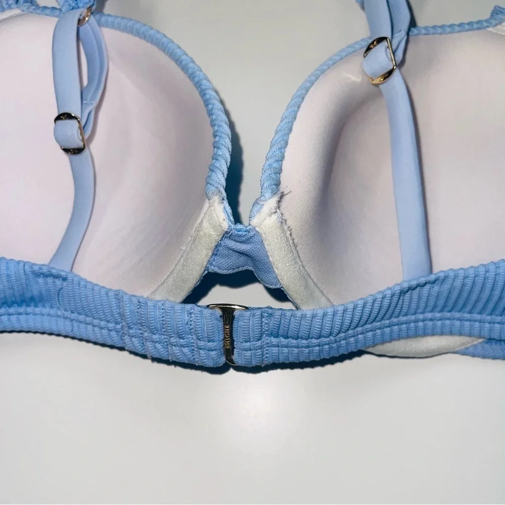 Hollister Baby Blue Ruffle Rib Push-up Bikini Top Medium Women’s